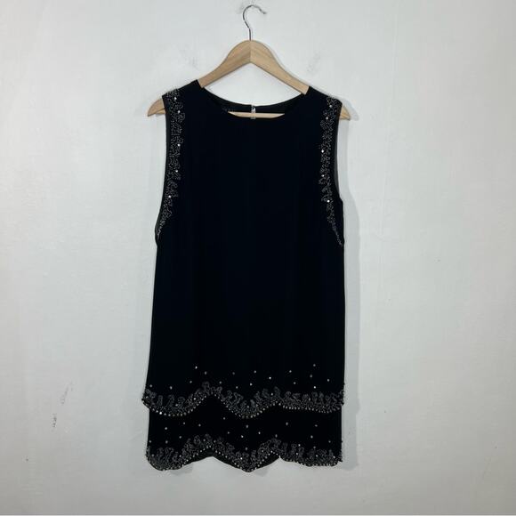 Ted Baker Black Beaded Crystal Overlay Sleeveless Dress Size 3 Or Medium - Picture 1 of 15
